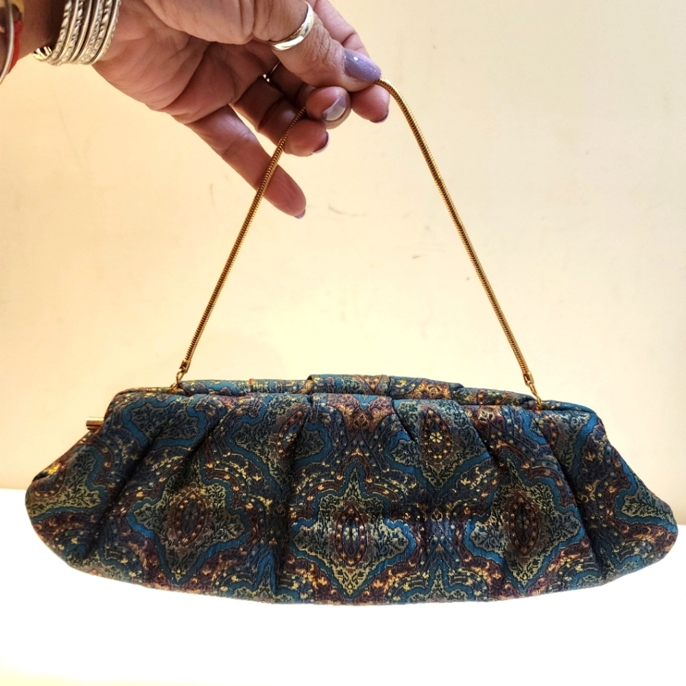 LORD & TAYLOR Elegant Blue and Gold Vintage Clutch